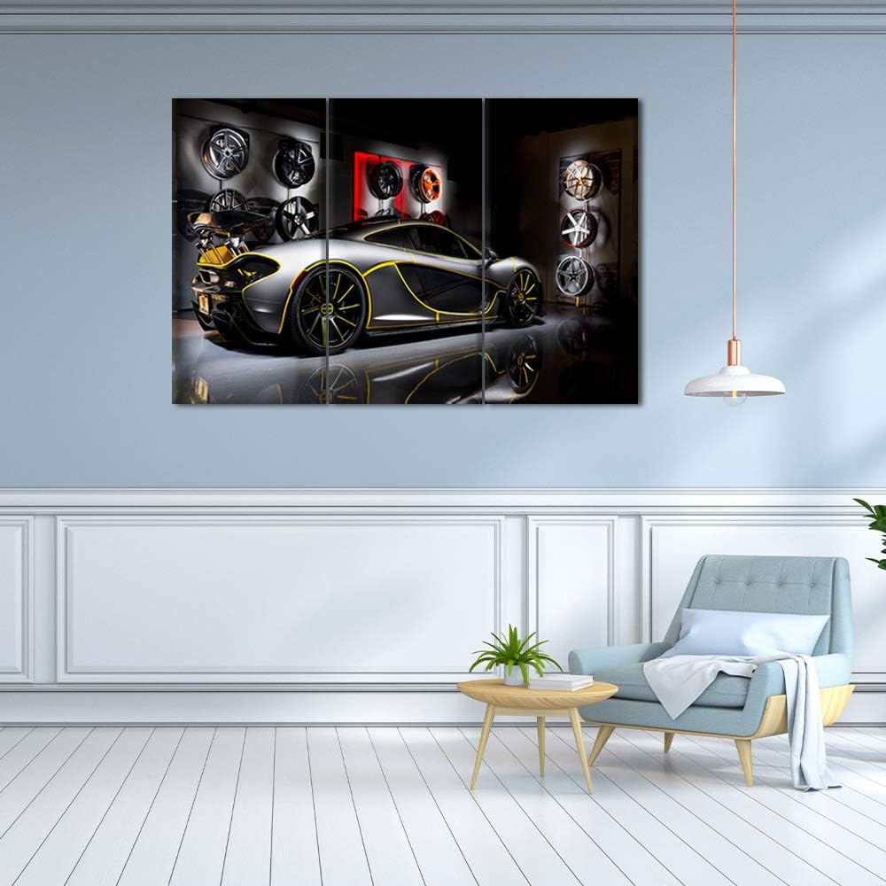 TUMOVO Wall Posters for Living Room Vintage Supercar Pictures Racing Car Concept Painting Canvas Modern Artwork Home Decor for Living Room Giclee Frame Stretched Ready to Hang 40 x 20inch x 3 Panels