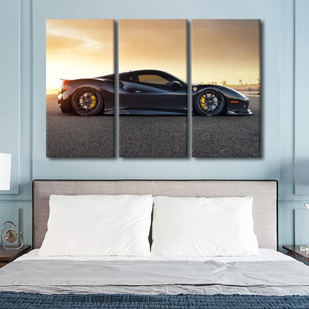 TUMOVO Supercar Wall Art for Men Boys Bedroom Speedy Car Canvas Art Wall Decor Black Sports Car Modern Wall Art Pictures for Living Room Artwork Paintings Giclee Framed Ready to Hang, 60" Wx40 H