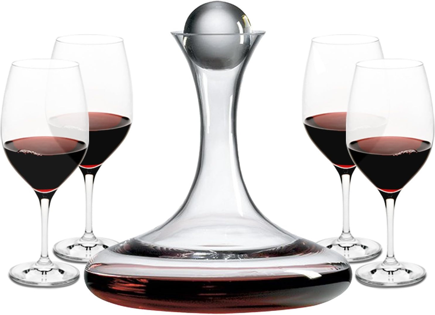 Ravenscroft Crystal | European-Made Decanter Gift Set |1 Handblown Decanter with Stopper (65 Fl Oz) and 4 Wine Glasses (21 Oz) | 100% Lead-Free Crystal
