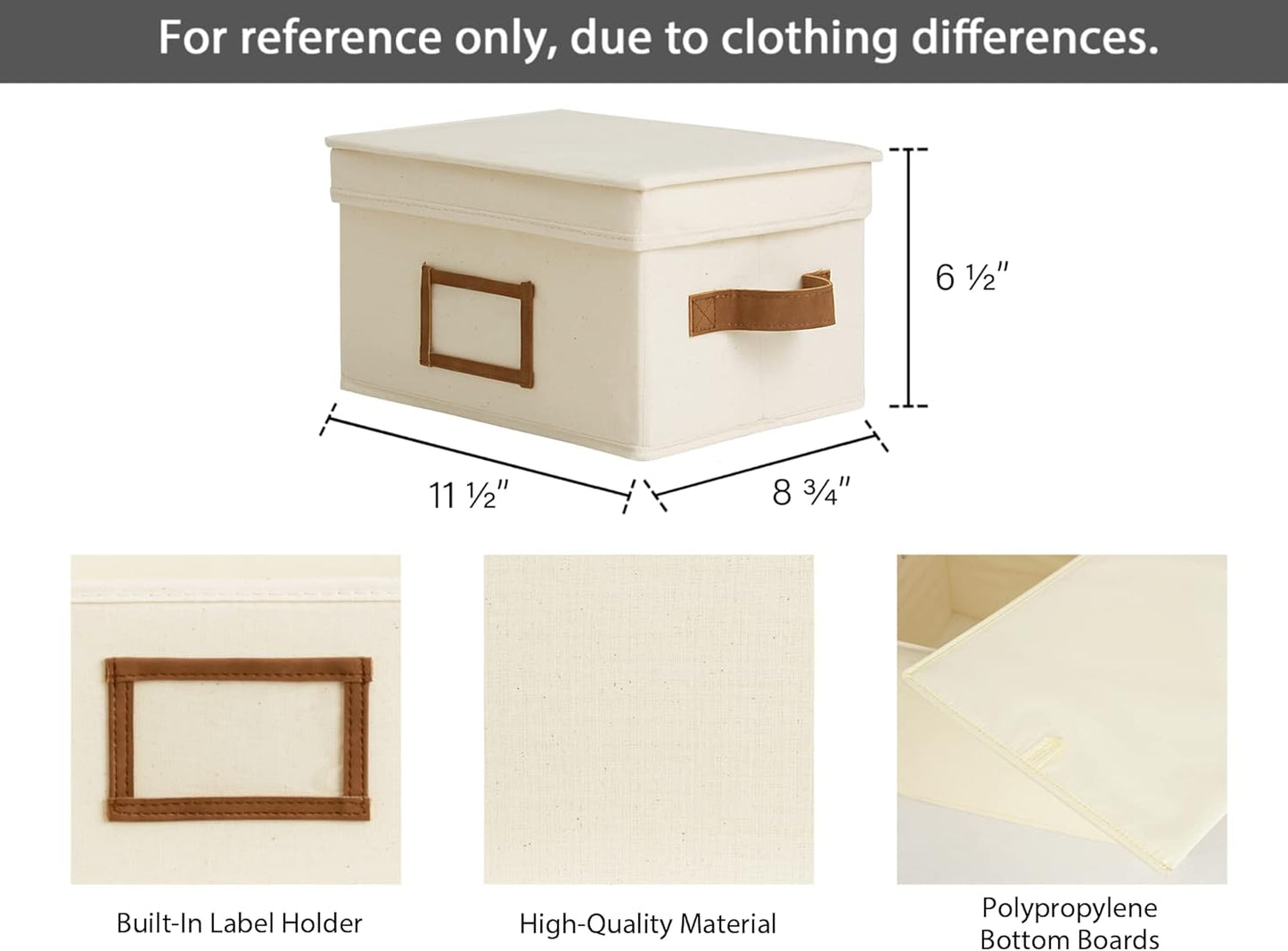 StorageWorks Storage Bins with Lids, Decorative Storage Boxes with Lid and PU Handles, Foldable Storage Baskets for Closet, Shelves, Stackable, Ivory, Medium, 3-Pack