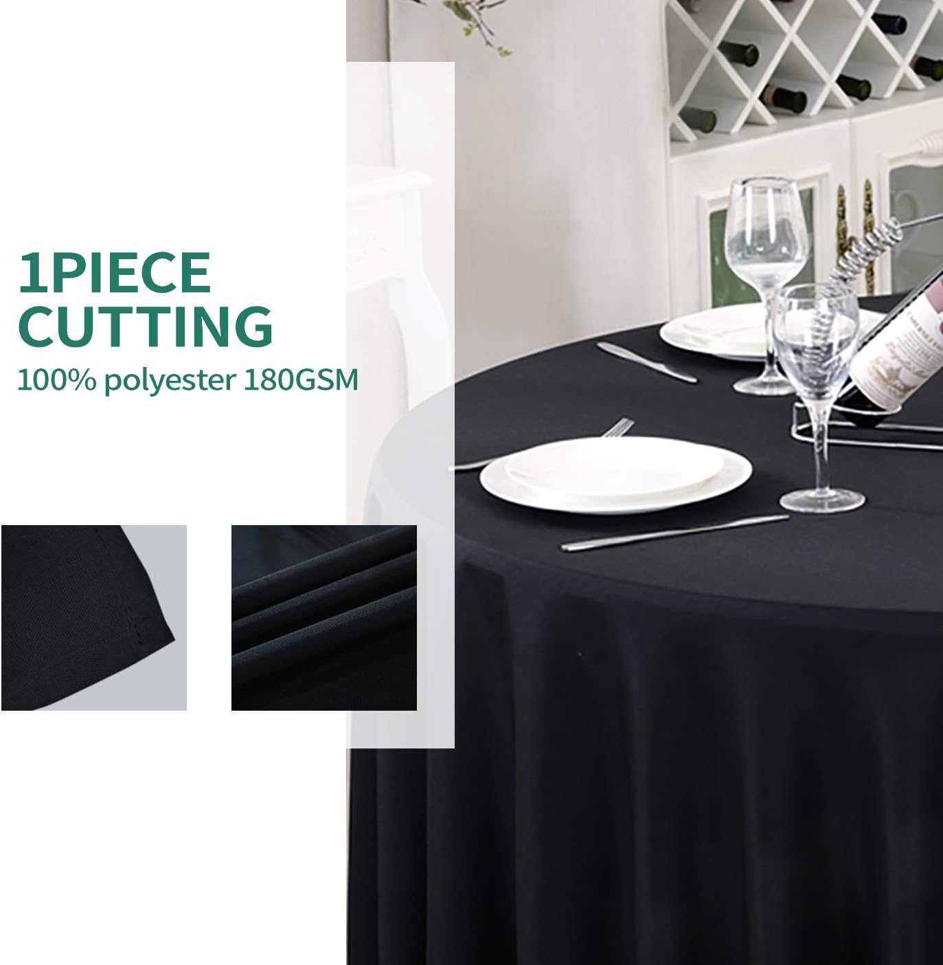 Surmente Black Tablecloth for Round Tables, 108-inch Round Table Cloths for Weddings, Banquets, or Restaurants