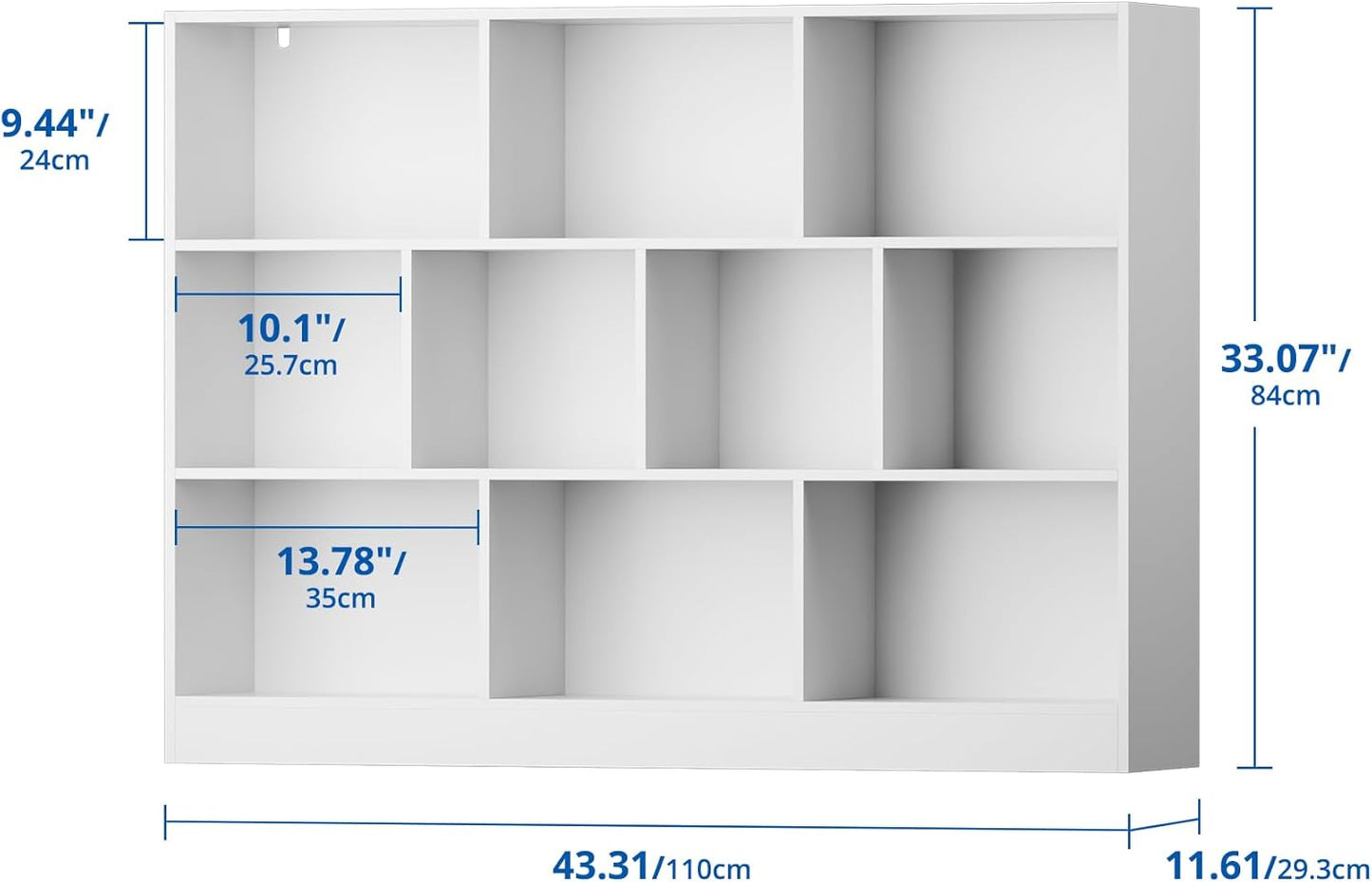 Cozy Castle White Bookshelf, 3-Tier Open Shelf Bookcase, 10 Cube Storage Organizer with Anti-Tilt Device, Freestanding Horizontal Bookshelf Cube Shelf for Bedroom, Living Room