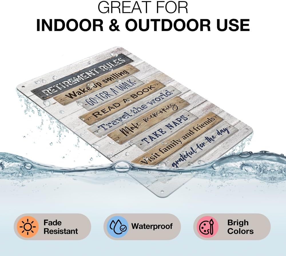 Heuhuww Retirement Gifts,Vintage Retirement Rules Metal Sign for Party Home Room Decorations Retiree Gift Ideas 12"x8"(H21)