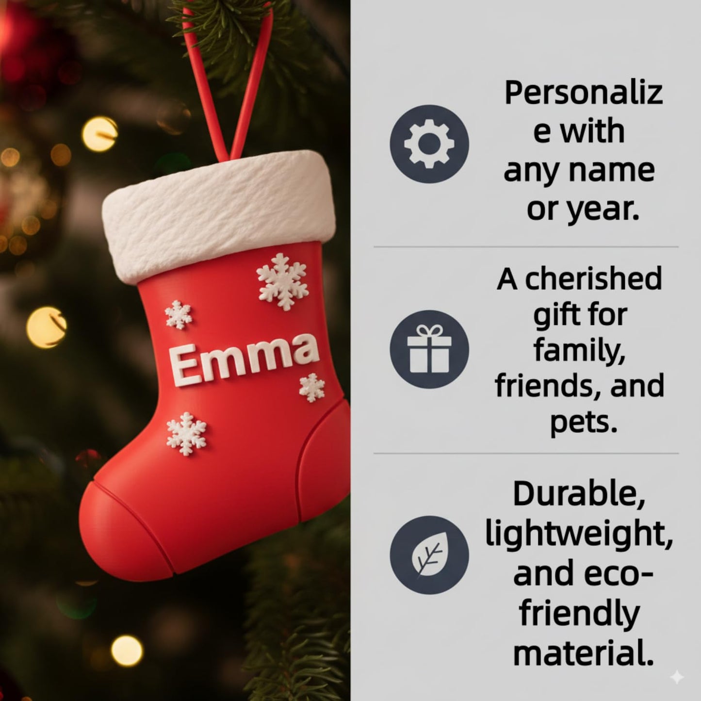 Personalized Christmas Stocking Ornament with Custom Name - 3D Printed Holiday Decor for Tree - Unique Keepsake Gift for Family, Kids, Pets - 2025 Christmas Decoration (best)