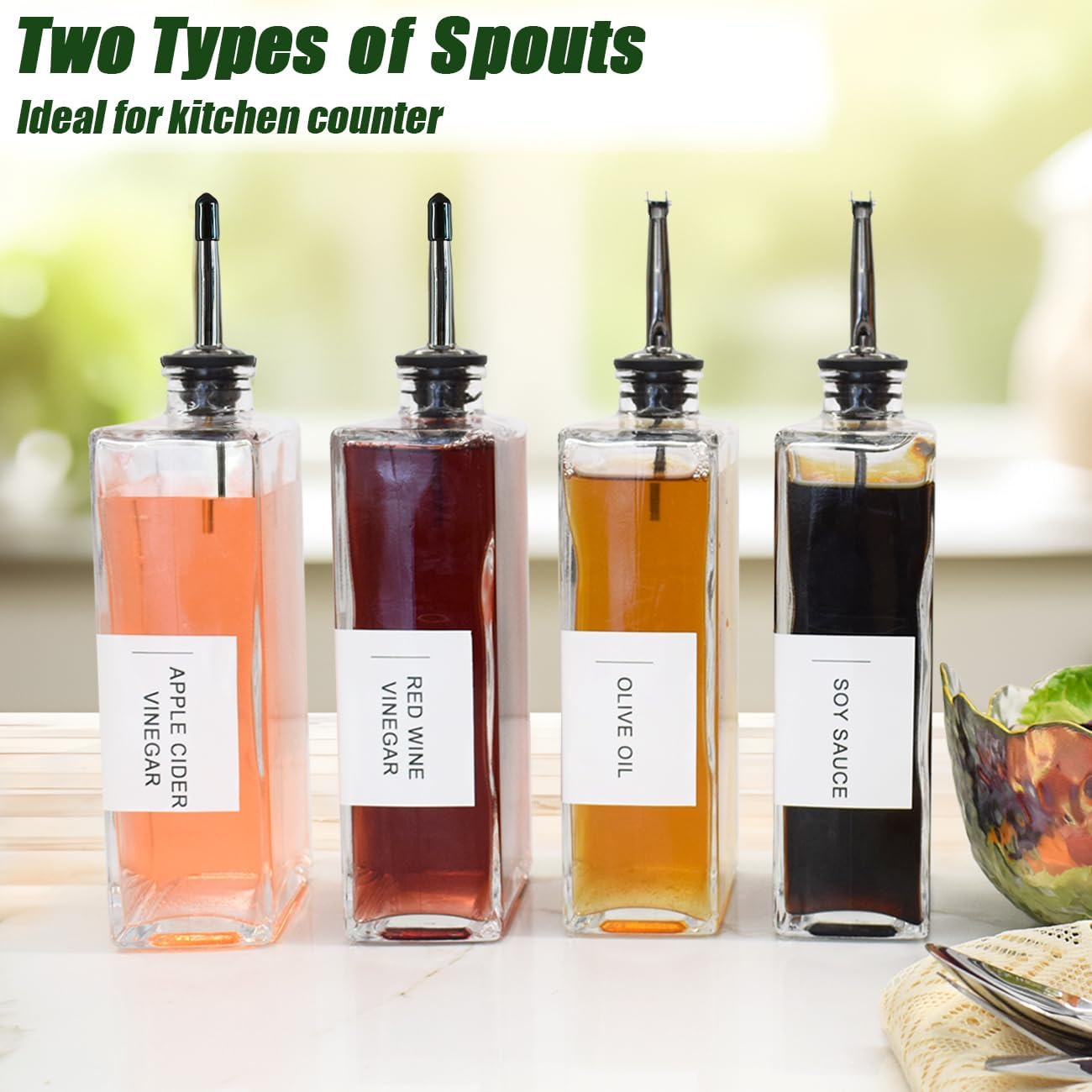 Olive Oil Dispenser for Kitchen, Cooking Oil Container 16.9 oz, Olive Oil Bottles, Soy Sauce Dispenser, Coffee Syrup Bottles (16.9oz, Set of 2)