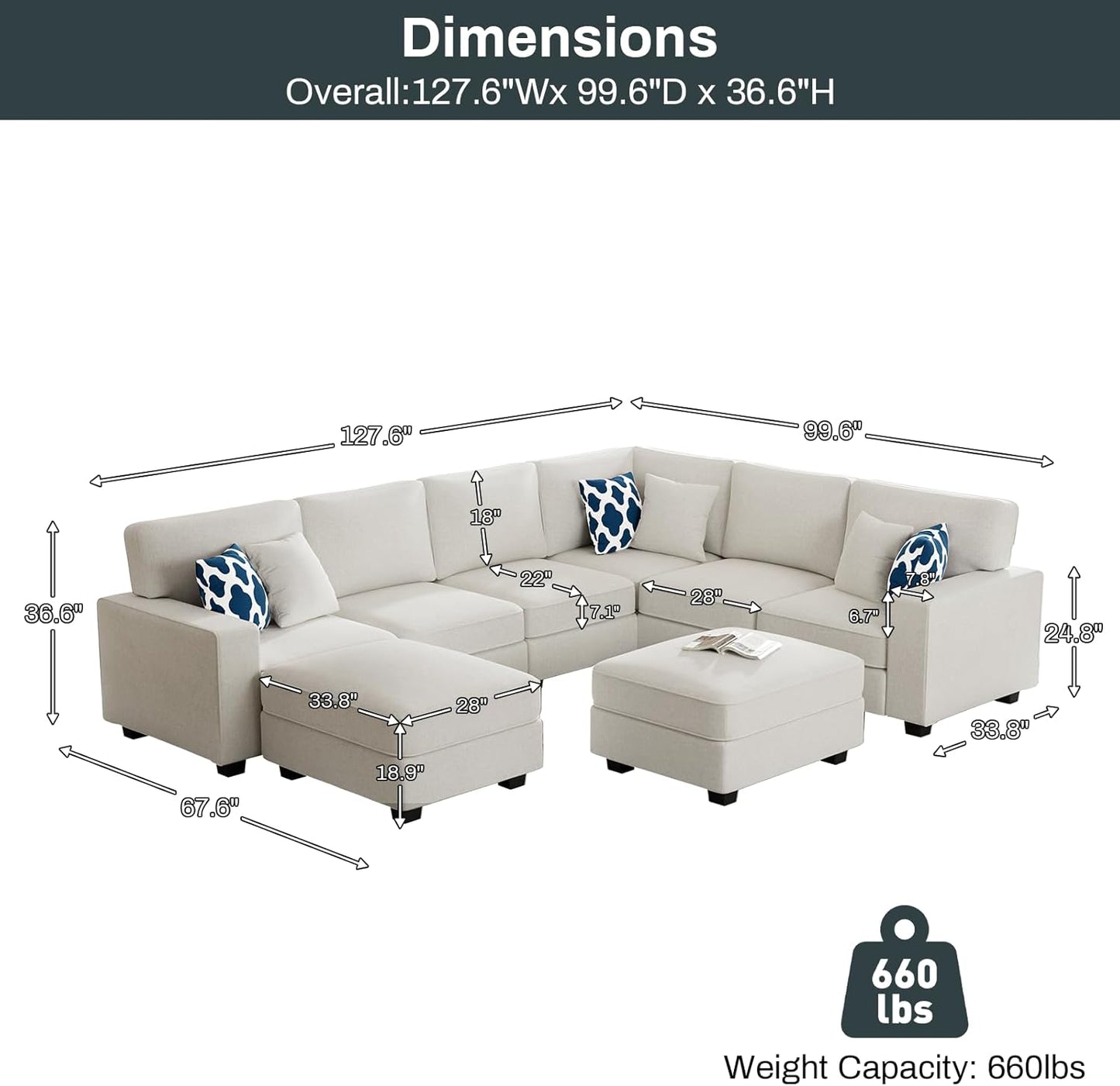 L Lengend Vansen Modular Sectional Sofa U Shaped Couch with Ottoman Modern Reversible Corner Sectional Couch for Living Room (Cream, U Shaped Sofa-3)