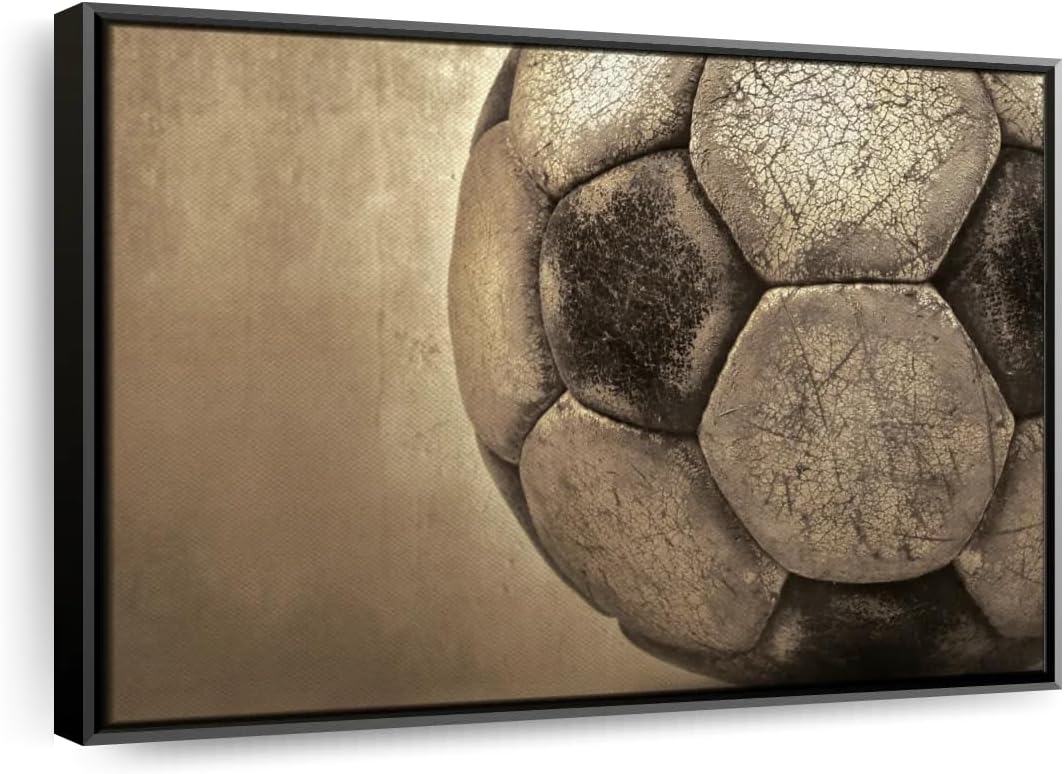 Elephant Stock Worn Soccer Ball Wall Art - Horizontal Framed Canvas - 1-Piece Living Room Wall Decor - Photography sports Canvas Print - Brown and Gray Decor for Wall - 40" X 27"