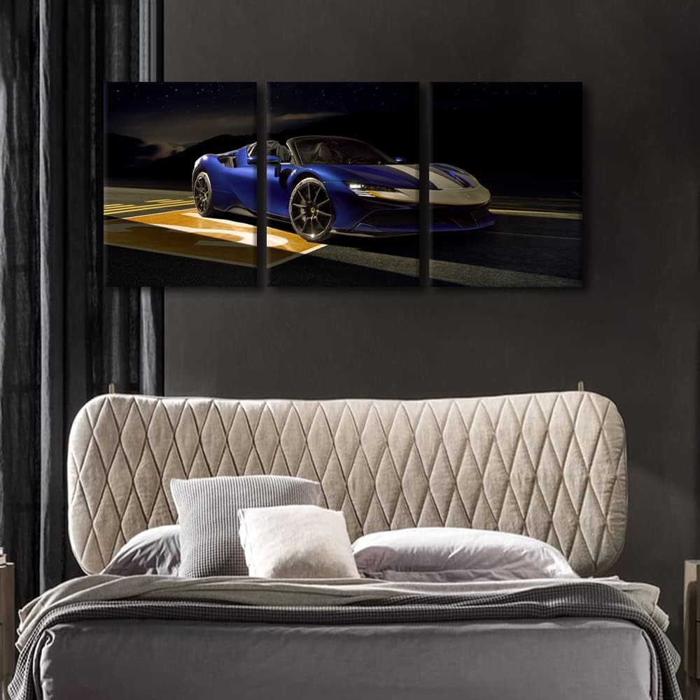TUMOVO Sports Car Canvas Wall Art Painting Super Car Wall Decor for Living Room Pictures Print on Canvas 3 Pieces Hypercar Framed Modern Artwork for Home Wall Boys Bedroom Decorations, 36" Wx16 H