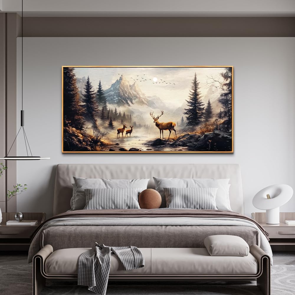 KELIYUAN Canvas Wall Art For Living Room Large Wall Decor For Bedroom Landscape Painting Of Elk Mountain Pictures Office Restaurant Wall Decoration Modern Room Home Decor Wood Framed 20"X40"