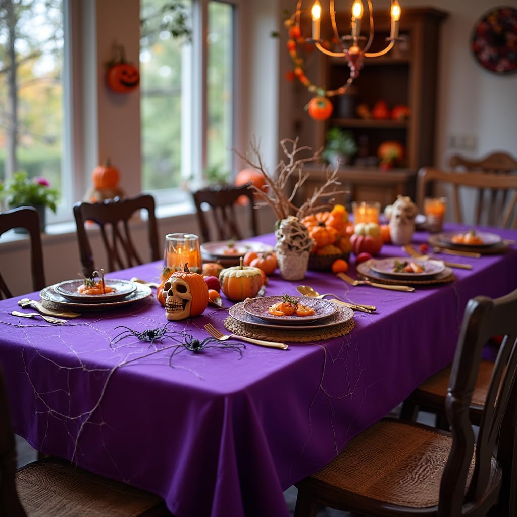 sancua Rectangle Tablecloth - 60 x 60 Inch - Stain and Wrinkle Resistant Washable Polyester Table Cloth, Decorative Fabric Table Cover for Dining Tables, Buffet Parties and Camping, Purple