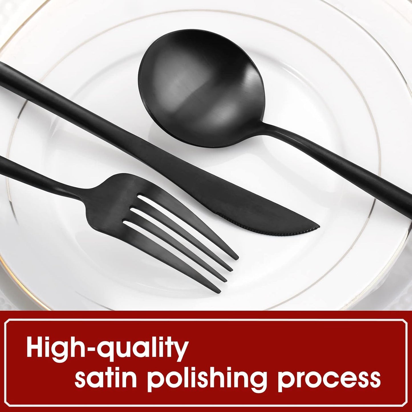 Matte Black Silverware Set, 20-Piece Stainless Steel Flatware Set, Tableware Cutlery Set Service for 4, Satin Finish Utensils Set, Knife Fork Spoon Set for Home and Restaurant, Dishwasher Safe