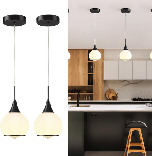 Pendant Light Fixtures Kitchen: 2 Pack Modern Black Island Light with Clear Glass - 6 Inch Mid Century Globe Kitchen Lighting Chandeliers Ceiling for Hallway Bar