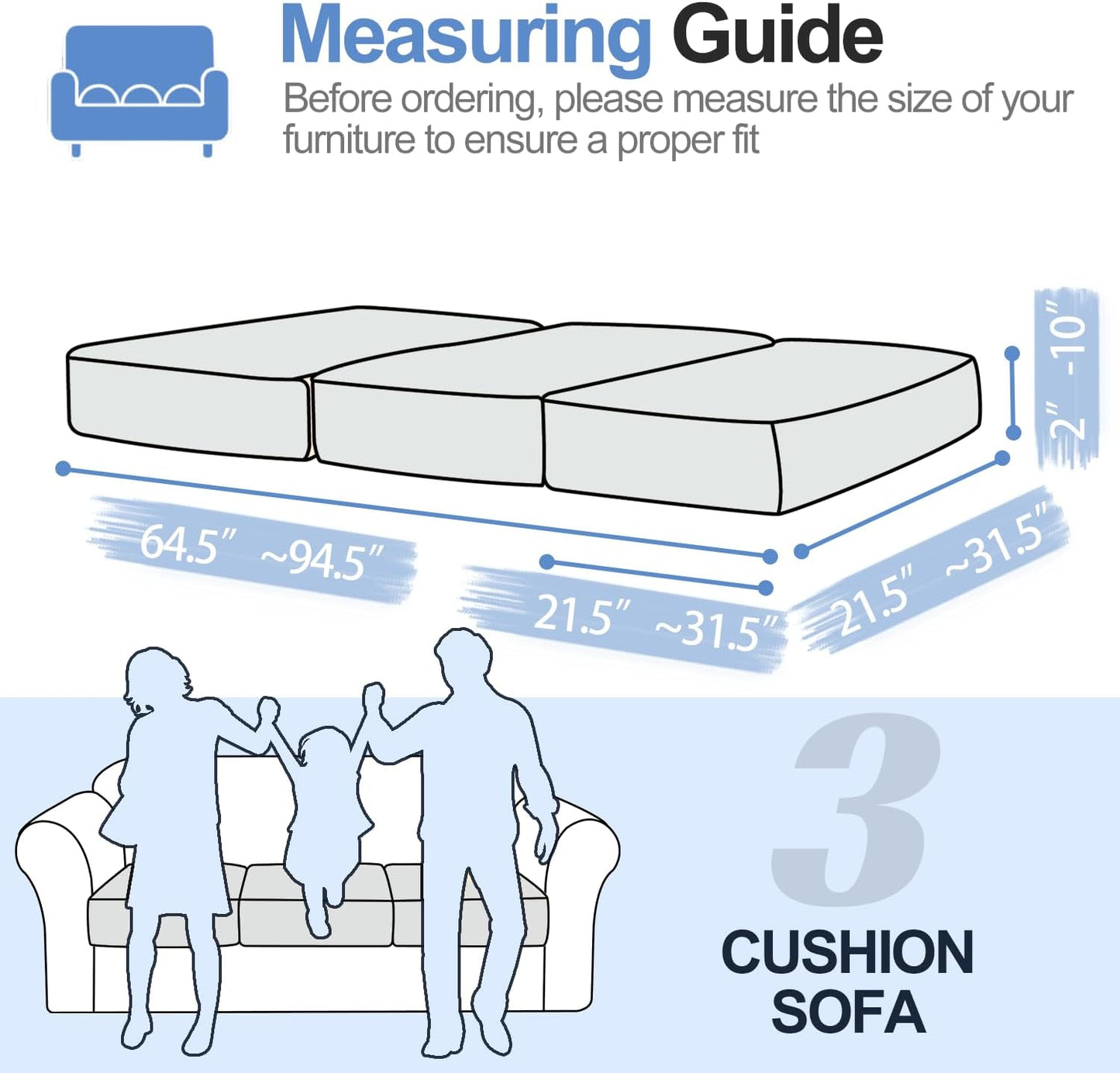 Couch Cushion Covers Individual Large Super Stretch Chenille (Softer Version) Sofa Cushion Covers, Couch Seat Covers Couch Slipcovers Furniture Protector (3 Piece, Light Grey)