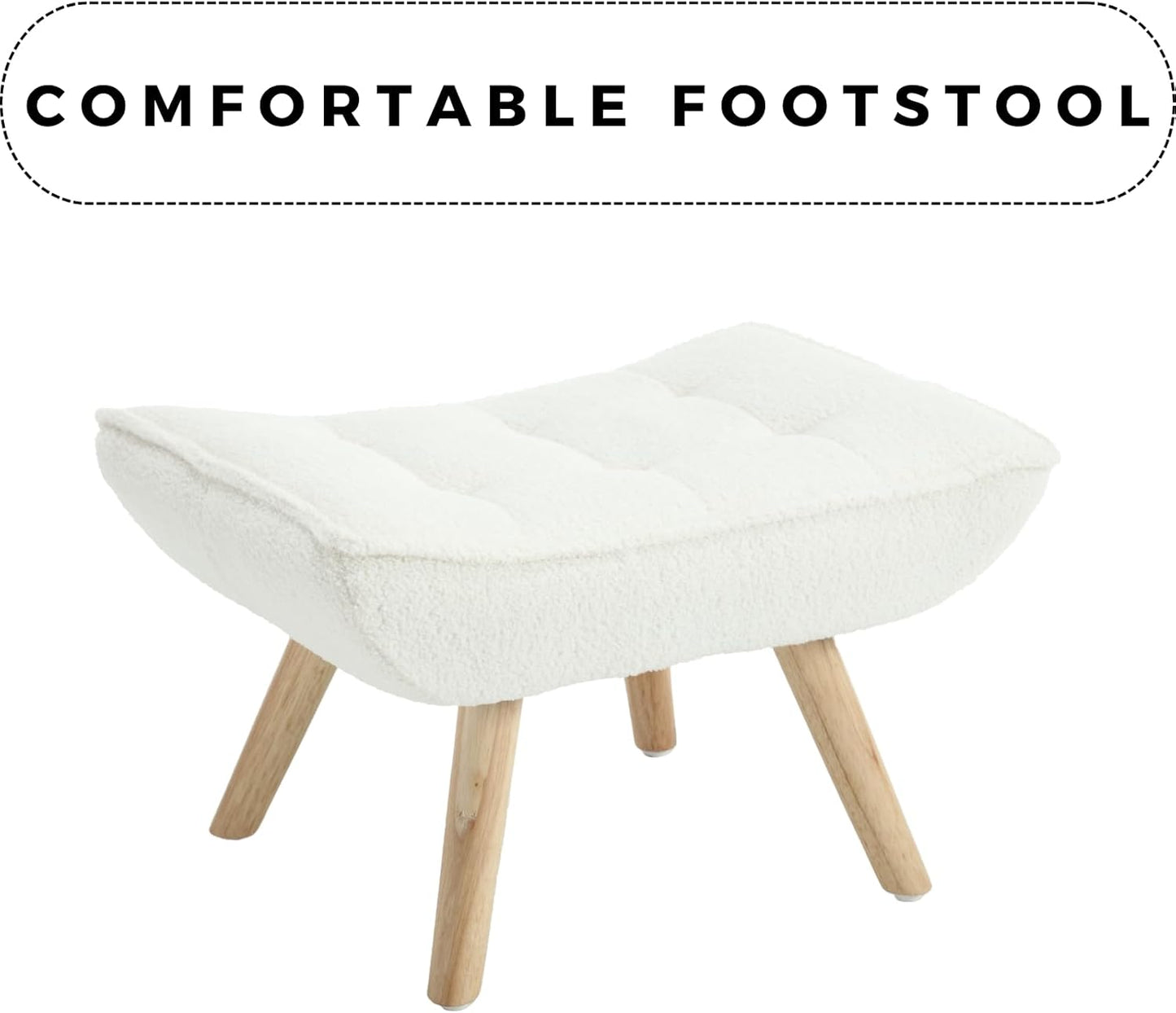 Modern Sherpa Accent Chair with Ottoman Set of 2, Fluffy Upholstered Lounge Chair with Footrest, Comfy Living Room Side Boucle Armchair for Small Space Bedroom, White