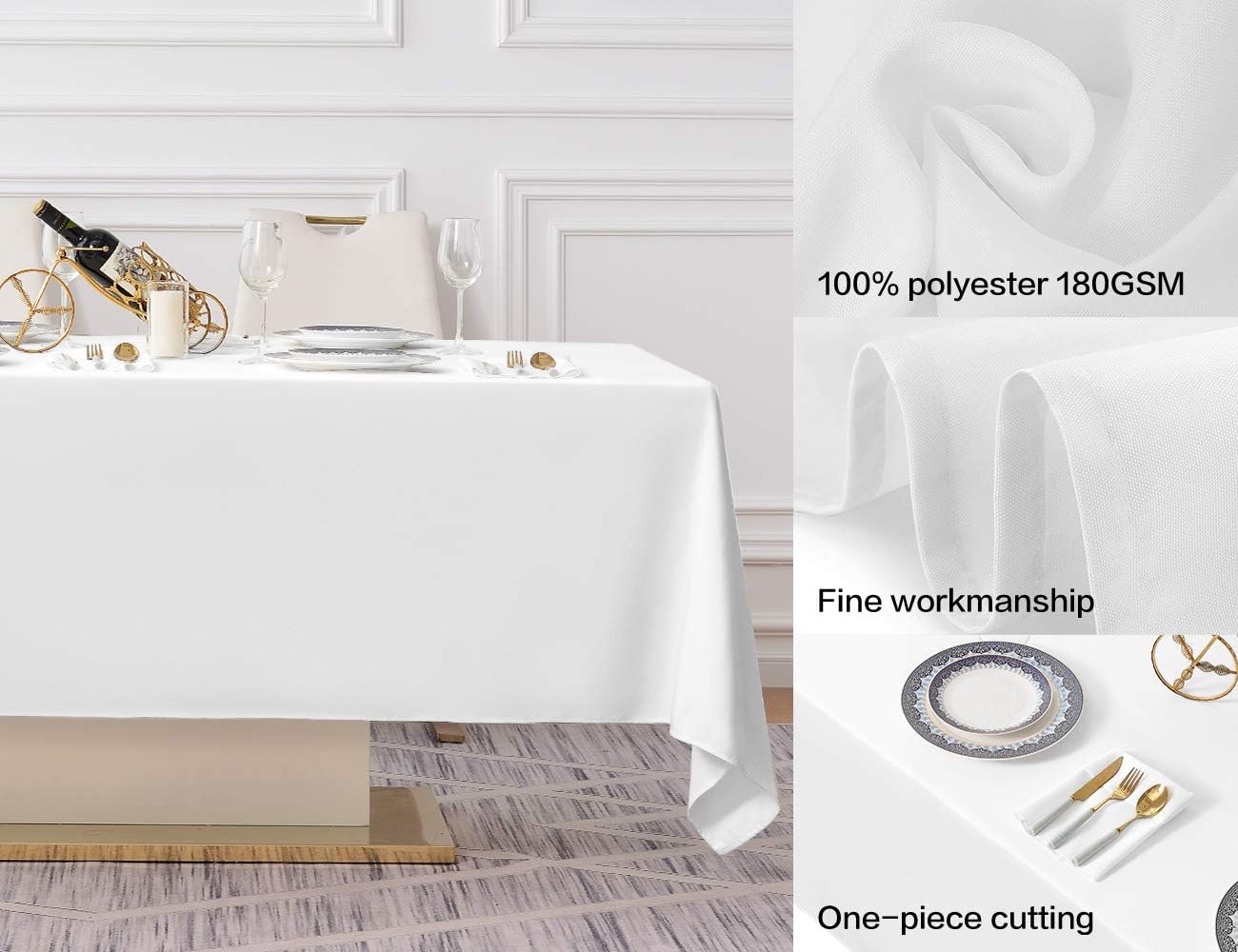 Surmente White Rectangle Tablecloth 60 x 120-inch Rectangular Polyester Table Cloth for Weddings, Banquets, or Restaurants