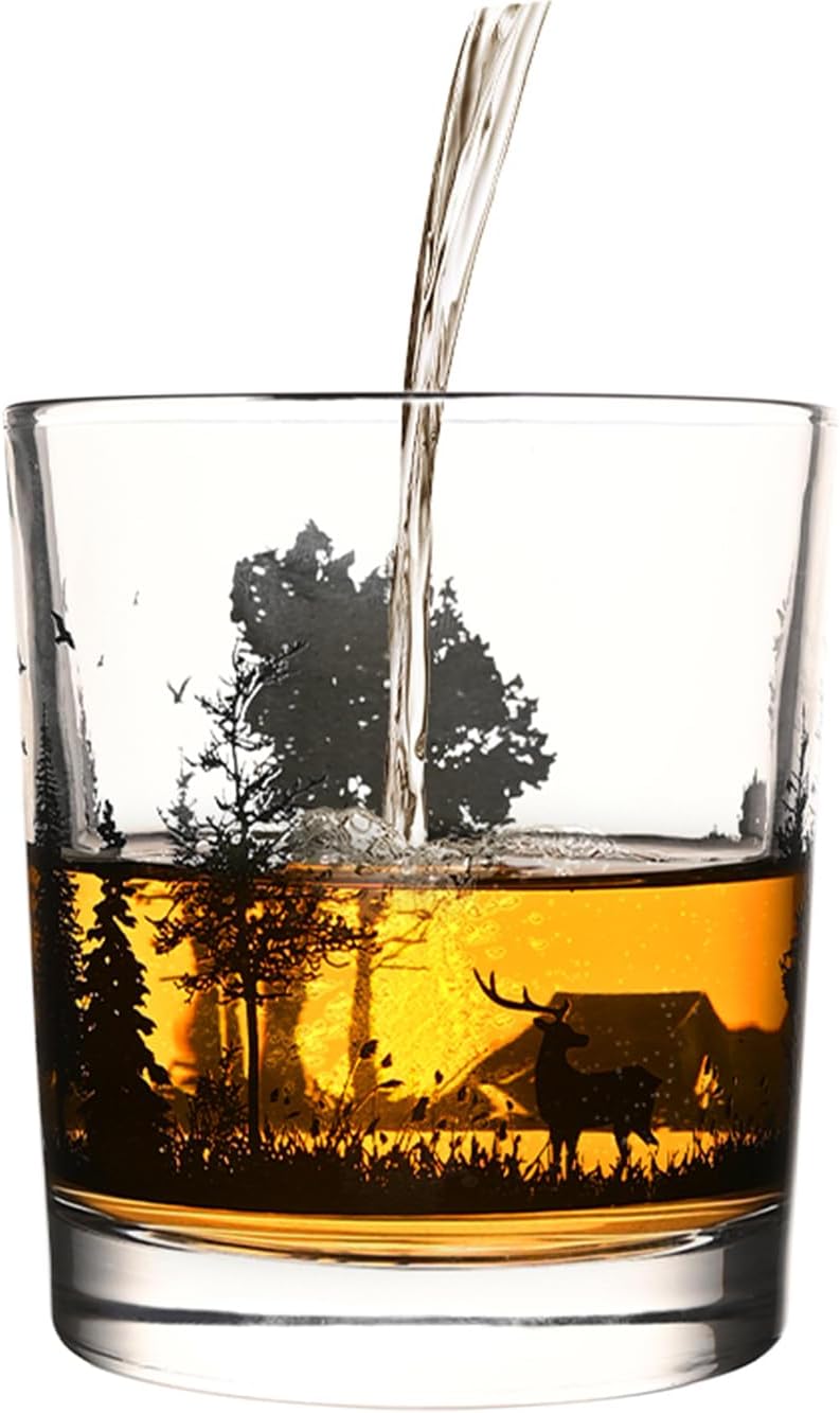 Old Fashioned Whiskey Glasses, Stemless Wine Glasses with Gift Box, 10Oz Rocks Glass for Scotch Cocktail Bourbon Vodka Liquor, Unique Gifts for Dad, Husband, Father's Day, Anniversary