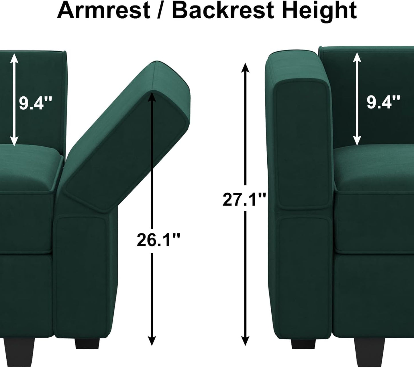 Belffin Modular Sectional Couch U Shaped Sofa with Storage Seat Reversible Sectional Sofa Couch with Chaise Velvet Green