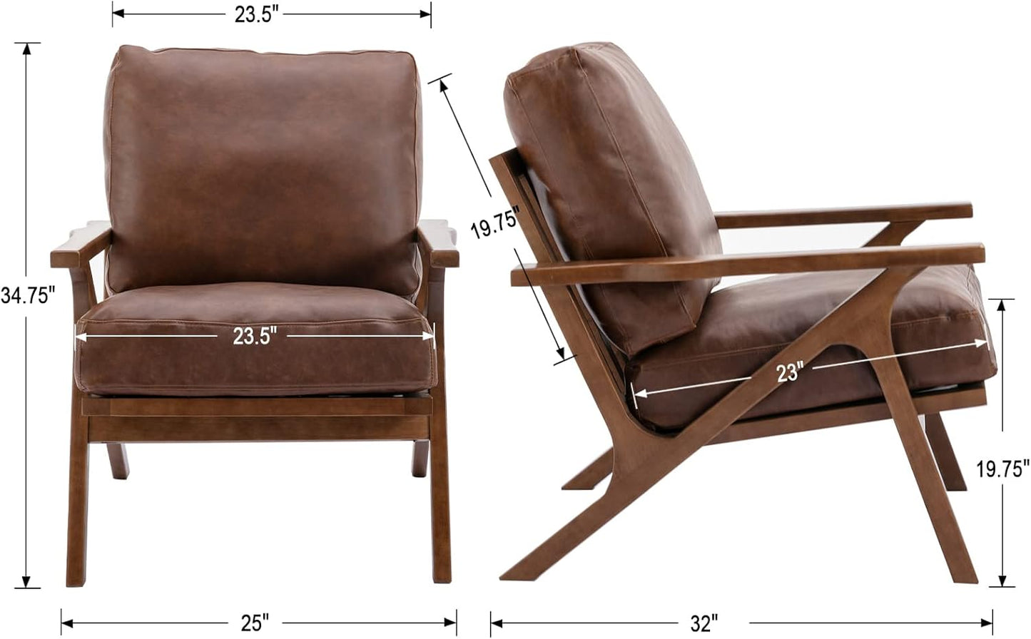 chairus Leather Accent Chair Mid Century Modern Armchair Compfy Upholstered Lounge Arm Chair for Living Room Fireplace/Bedroom/Reception/Dorms, PU Brown