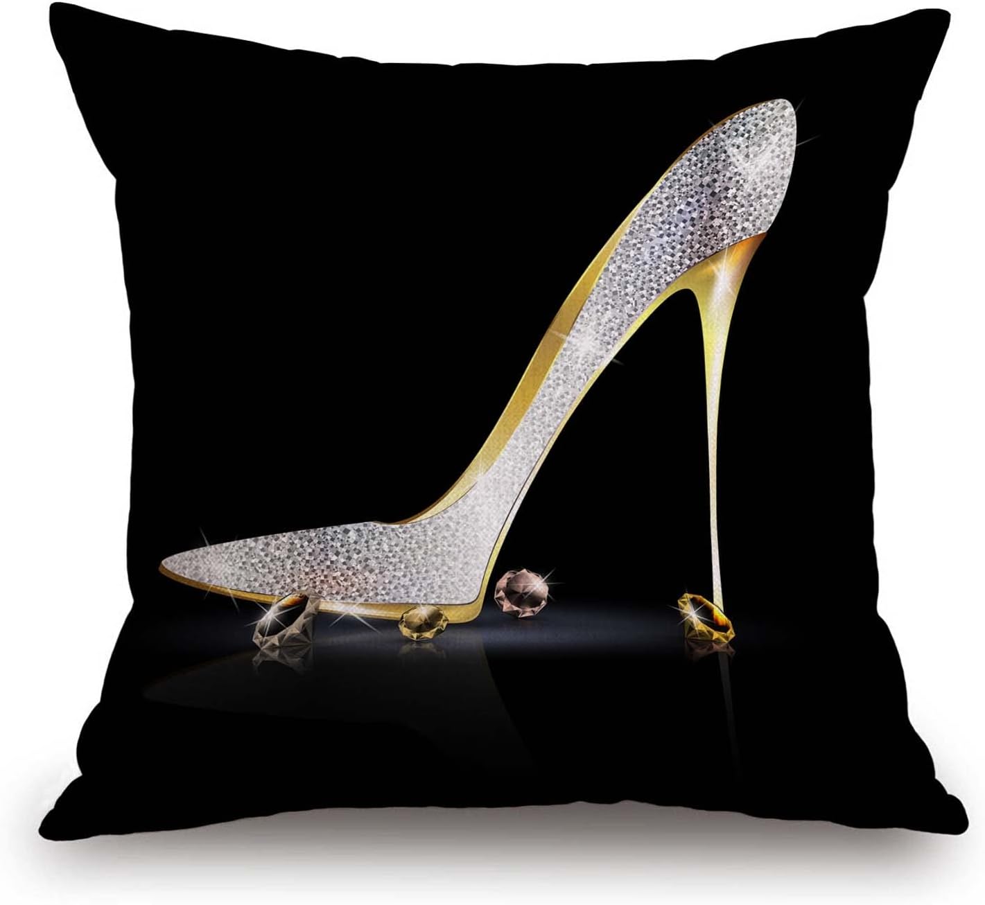 TSSOHU Square Decorative Throw Pillow Case Cushion Cover,Fashion Lady High Heel Shoe with Diamonds Soft Pillowcase 18x18 inch (No Glitter)