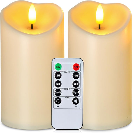 Homemory 6”x3” Outdoor Waterproof Flameless Candles, LED Candles, Battery Operated Candles with Remote and Timers, Electric Fake Plastic Pillar Candles,Dark Ivory, Set of 2