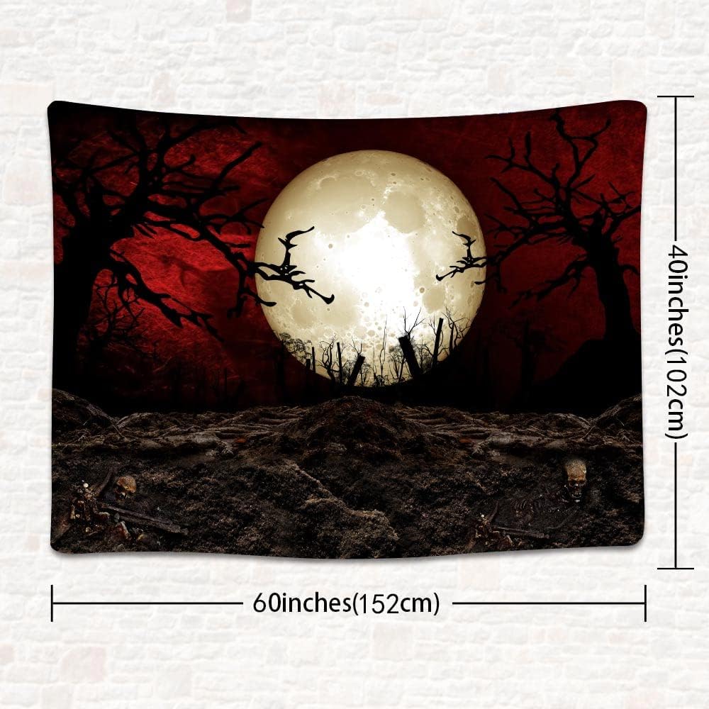 SHRAPHY 60x40 Inches Full Moon Tapestry Moon Horror Cemetery Scarlet Sky Tapestry Event Bedroom Home Decor GTLSUH1205