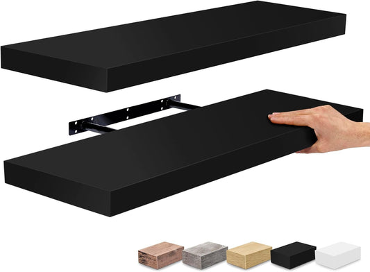 Sorbus Floating Shelves for Wall - 24" Bathroom Shelves, Wall Decor for Bedroom, Kitchen, Living Room, Home Decor & Book Storage - Mounted Floating Shelf with Invisible Brackets (Black, 2 Pack)