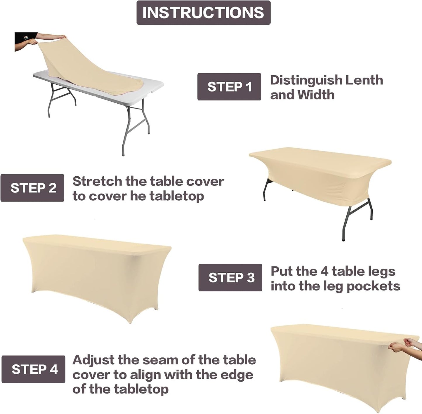 IVAPUPU 6FT Table Cloth for Rectangular Fitted Events Stretch Champagne Table Covers Washable Cover Spandex Tablecloth Protector for Party, Wedding, Cocktail, Banquet, Festival