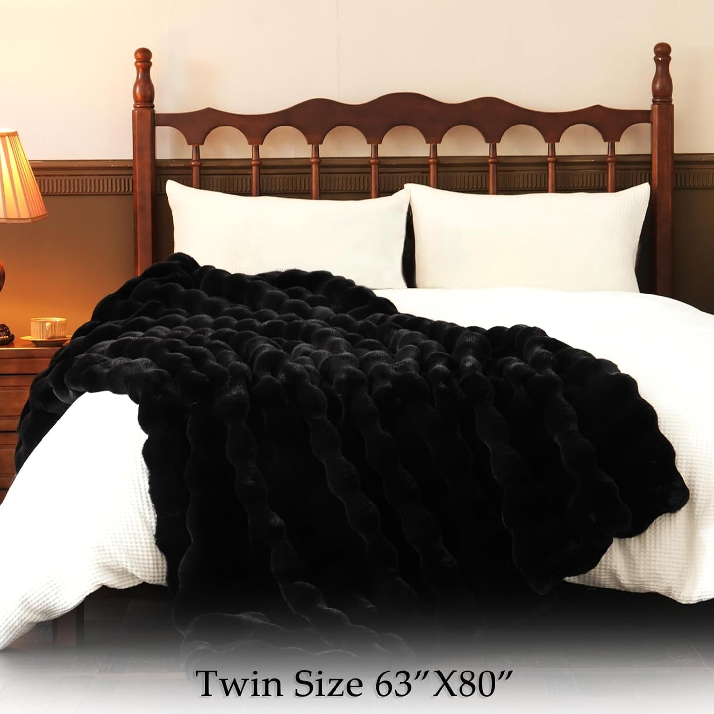 BENVWE Faux Fur Throw Blanket for Couch Bed - Fluffy Soft Thick Bubble Blanket for Living Room Home Decor - Fathers Day Birthday Gifts for Women Men, Black, 60" x 80"