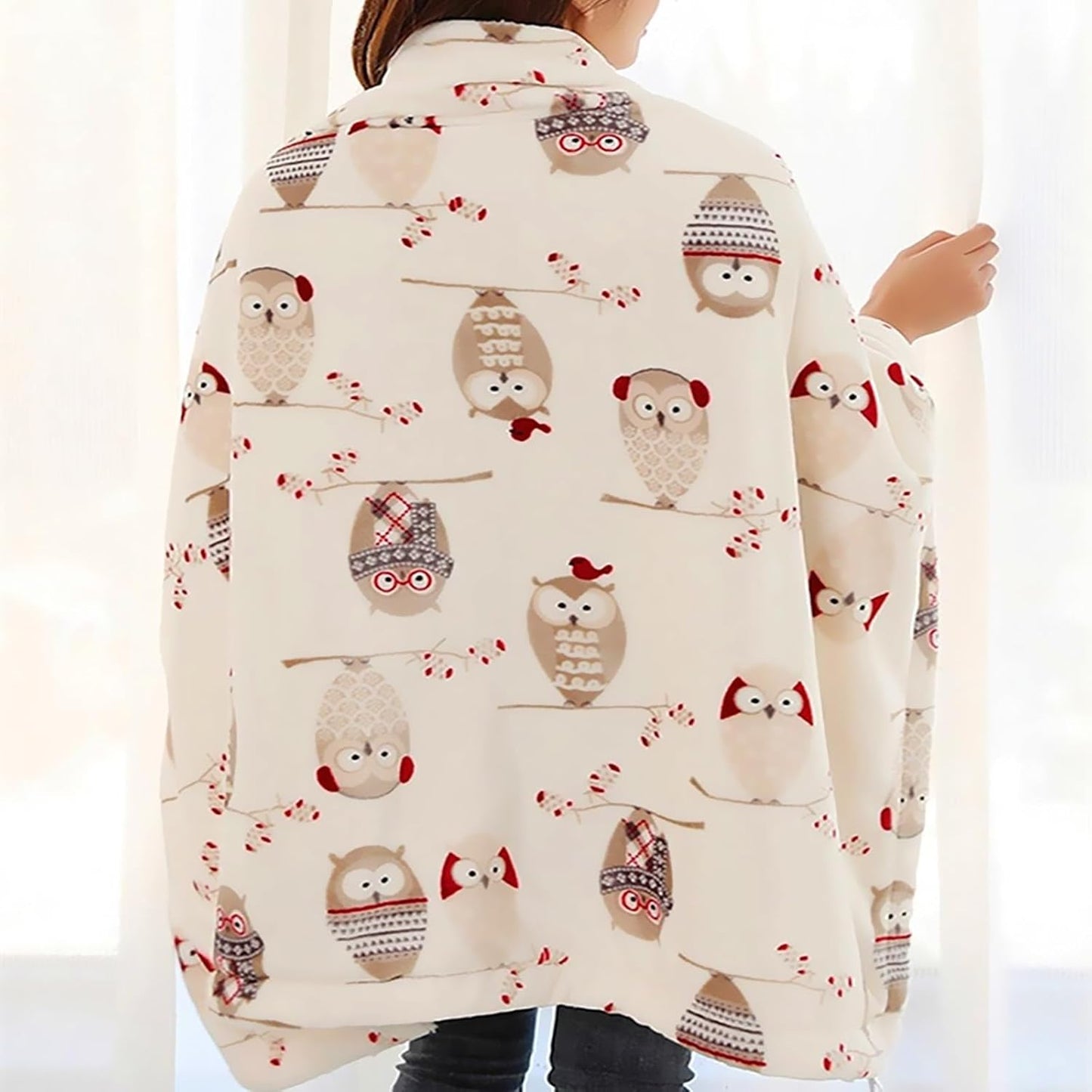 UKELER Flannel Sherpa Throw 60'' x 50''- Owl Printed Soft Plush Flannel Blanket Throws for Bed/Couch/Sofa/Office/Camping