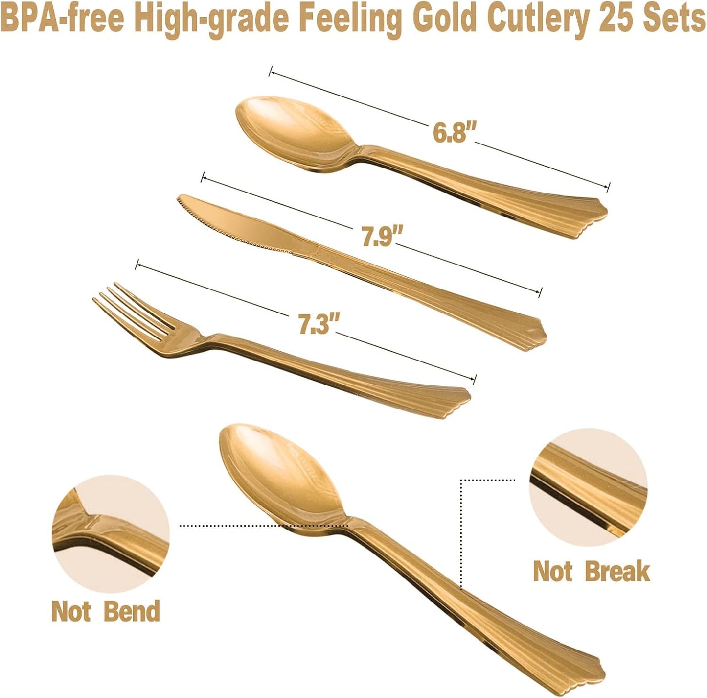 AIRE 175PCS White and Gold Paper Plates Party Supplies for 25 Guests Party Decorations Disposable Dinnerware Paper Plates Cups Napkins Gold Plastic Forks Knives Spoons for Wedding Birthday Graduation