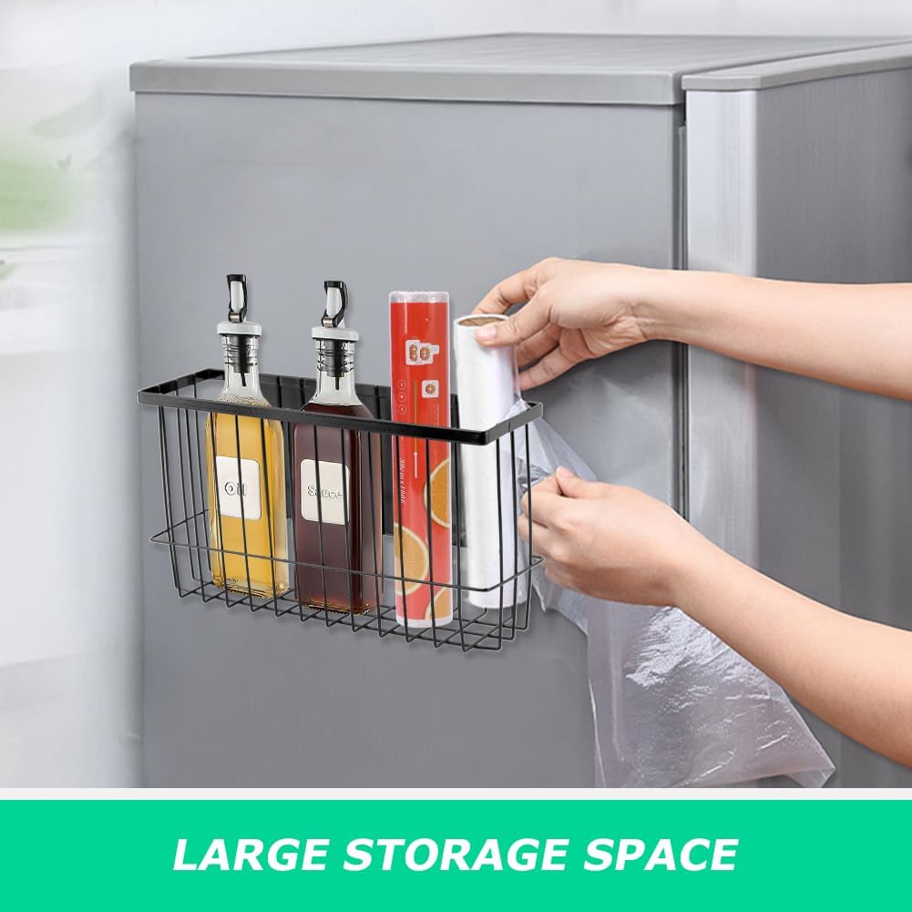 Magnetic Storage Basket Organizer for Fridge & Kitchen, 11lb Capacity Essentials Holder, No Tools Needed, Adjustable & Removable Spice Rack for Plastic Wrap, Foil, & More