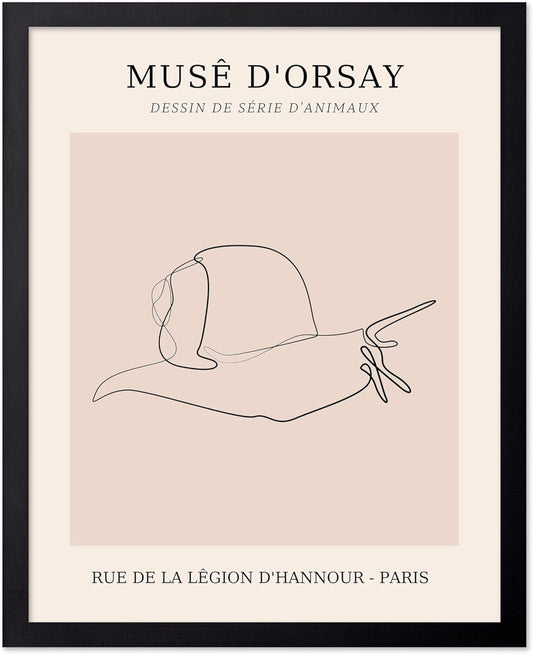 Poster Master Vintage Poster - Retro One Line Snail Drawing Print - Snail Line Art - Minimal Gift for Men, Women, Animal Lover - Abstract Wall Decor for Home, Office, 11x14 Black Framed