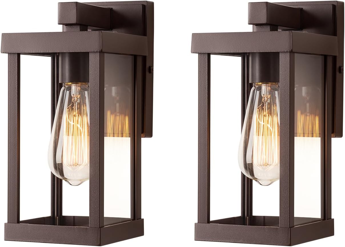 mirrea 11" Classic Outdoor Wall Sconce 1 Light in Oil Rubbed Bronze Rectangular Metal Frame and Clear Glass Shade Waterproof Porch Light Patio Light Pack of 2