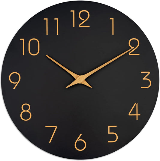 Mosewa Wall Clock 14 Inch Black Battery Operated Silent Non Ticking Simple Minimalist Rose Gold Numbers Decorative for Bedroom Living Room Kitchen Home Office