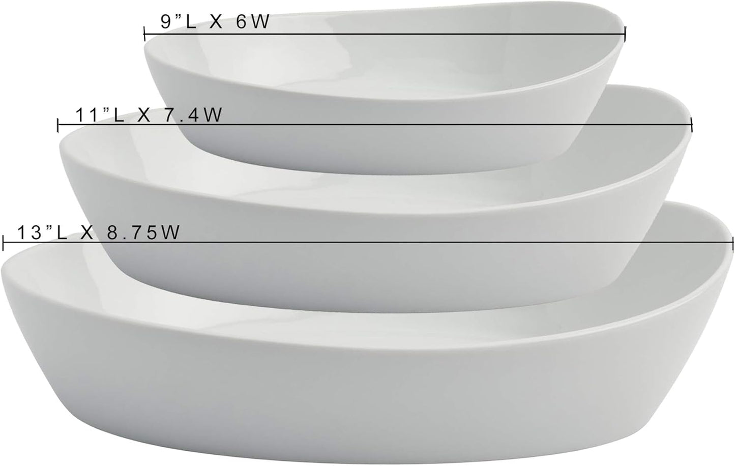 Denmark White Porcelain Chip Resistant Scratch Resistant Commercial Grade Serveware, 3 Piece Oval Serving Bowl Set