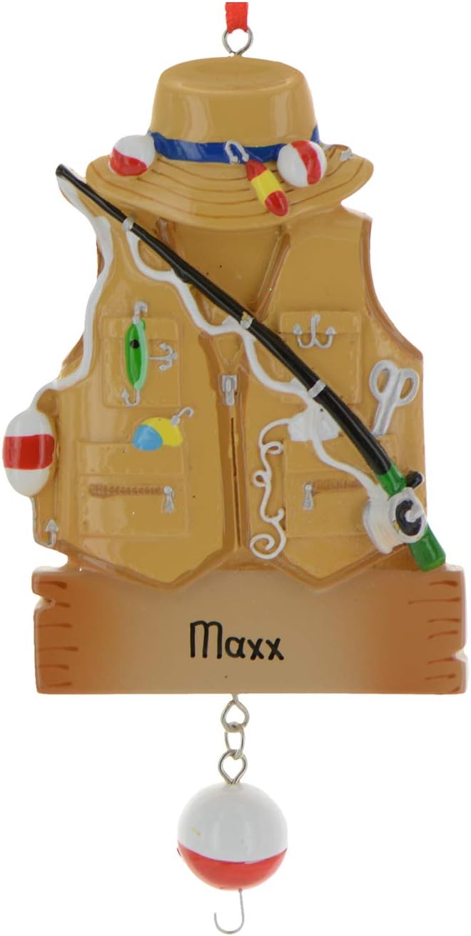 Elves Personalized 2024 Fishing Vest Fisherman Ornament for Christmas Tree - Merry Fishmas Fishing Decor