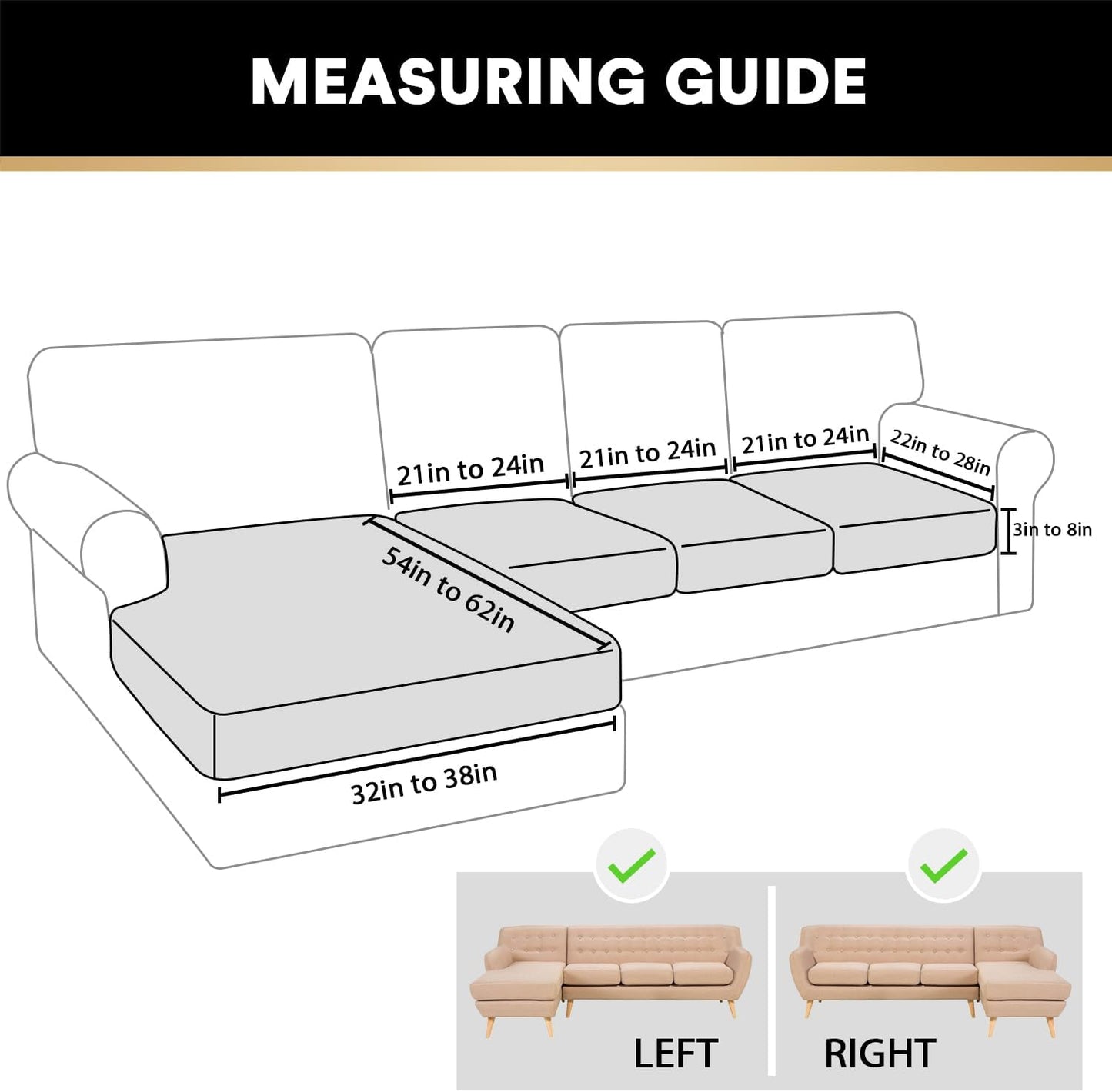 PrinceDeco Sectional Couch Covers 4 Pieces Velvet Separate Couch Cushion Covers L Shape for Left/Right Chaise Sectional Couch with Elastic Bottom (3 Seater + 1 Chaise,Brown)