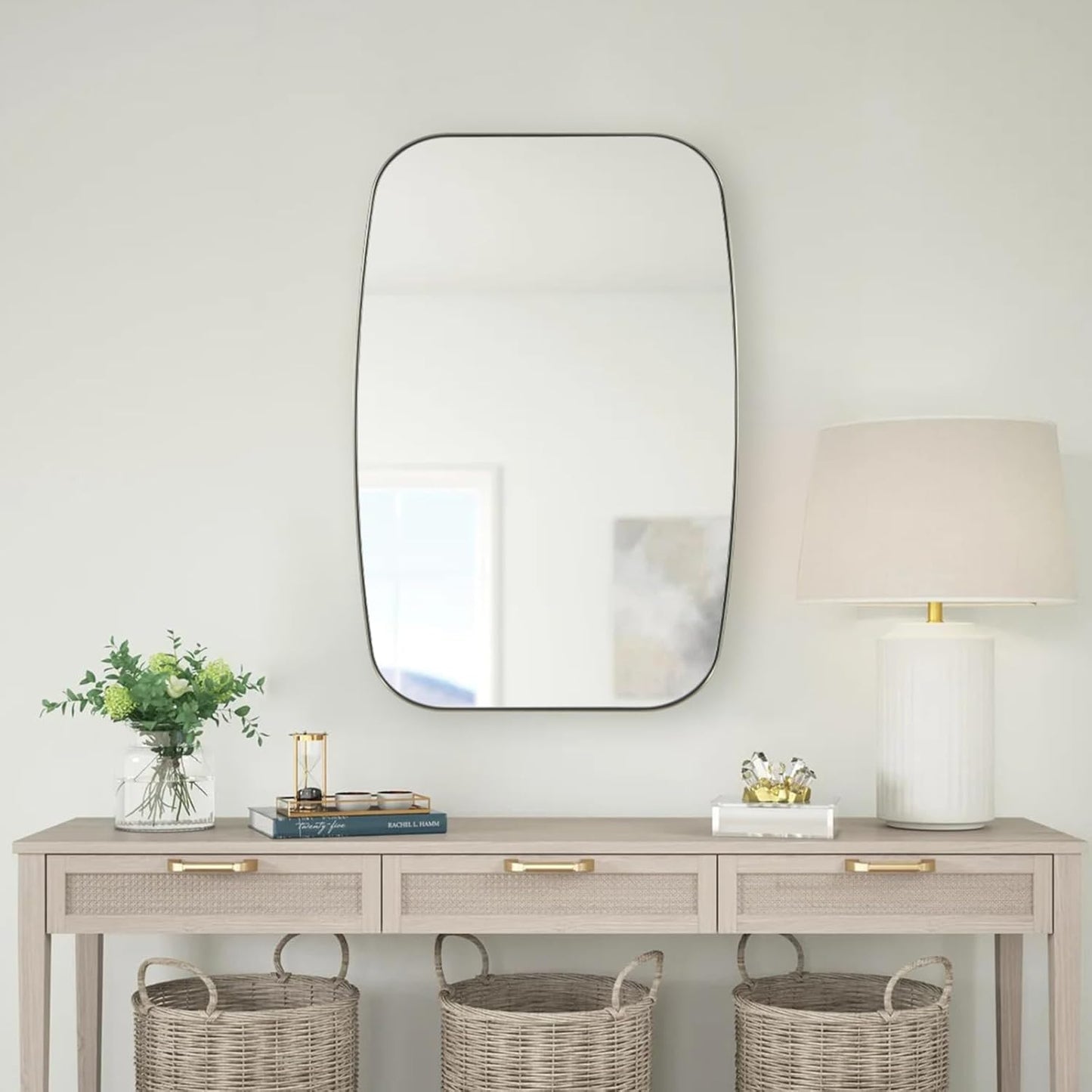 ANDY STAR Brushed Nickel Mirror, 24x32’’ Oval Mirror for Bathroom, Brushed Nickel Oblong Bathroom Mirror for Over Sink, Modern Anti Rust Silver Vanity Mirror