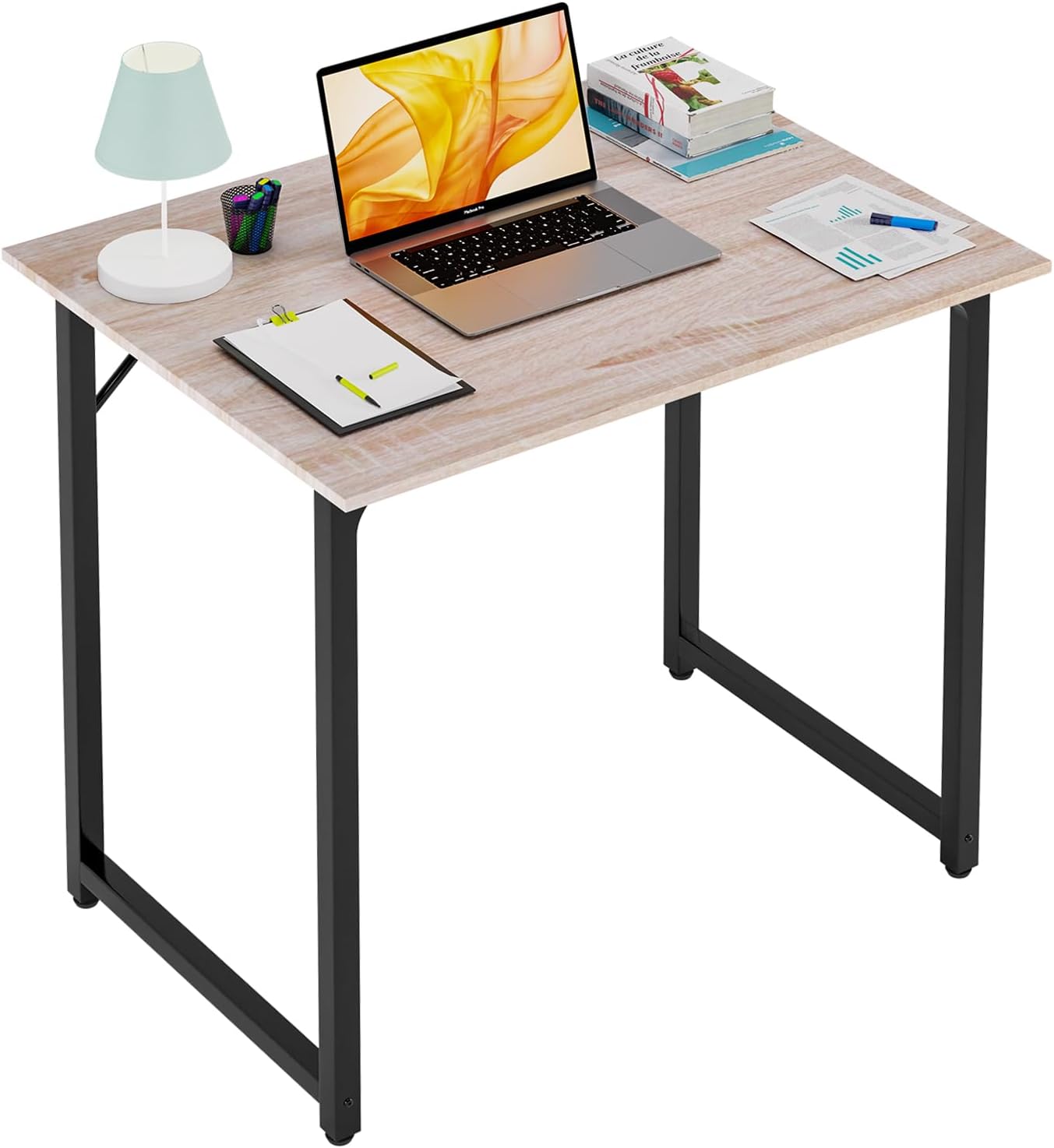 PayLessHere | 32 Inch Computer Desk | Nature | Office Desk with Metal Frame, Adjustable Feet | Water-Resistant, Scratchproof Surface | Sturdy Writing Table for Home Office or Study | Pack of 1