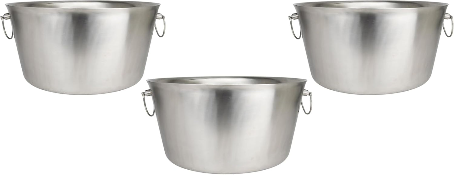 Stainless Steel Insulated Beverage Tub - Real Deal Steel, Large 6 Gallon Round Double Walled Party Tub, Drink Bucket for Parties, Ice Cooler for Wine Beer - Pack of 3