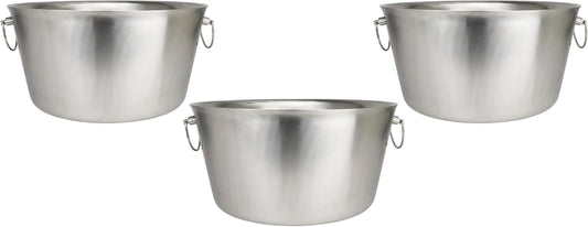 Stainless Steel Insulated Beverage Tub - Real Deal Steel, Large 6 Gallon Round Double Walled Party Tub, Drink Bucket for Parties, Ice Cooler for Wine Beer - Pack of 3