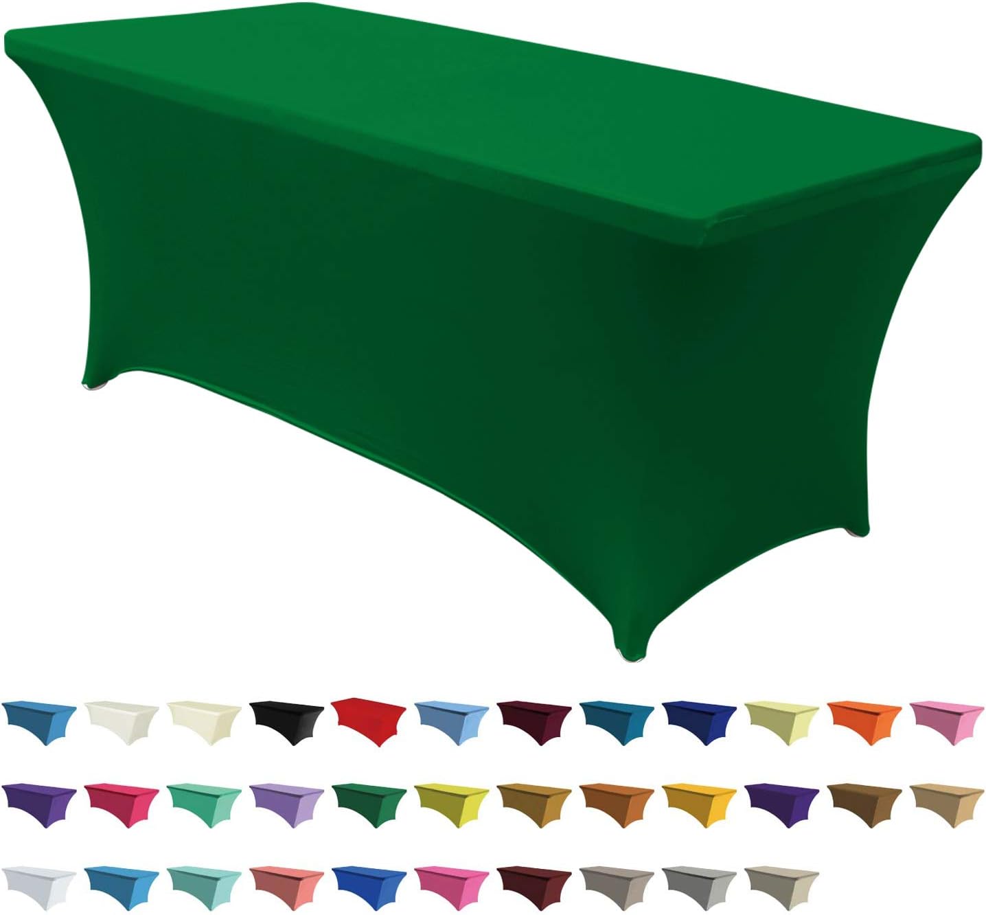 ABCCANOPY 6 FT Forest Green Spandex Table Cover Stretch Fitted Wrinkle Resistant Tablecloth Reuse for Rectangular Folding Table Patry Event Wedding Banquet Protector