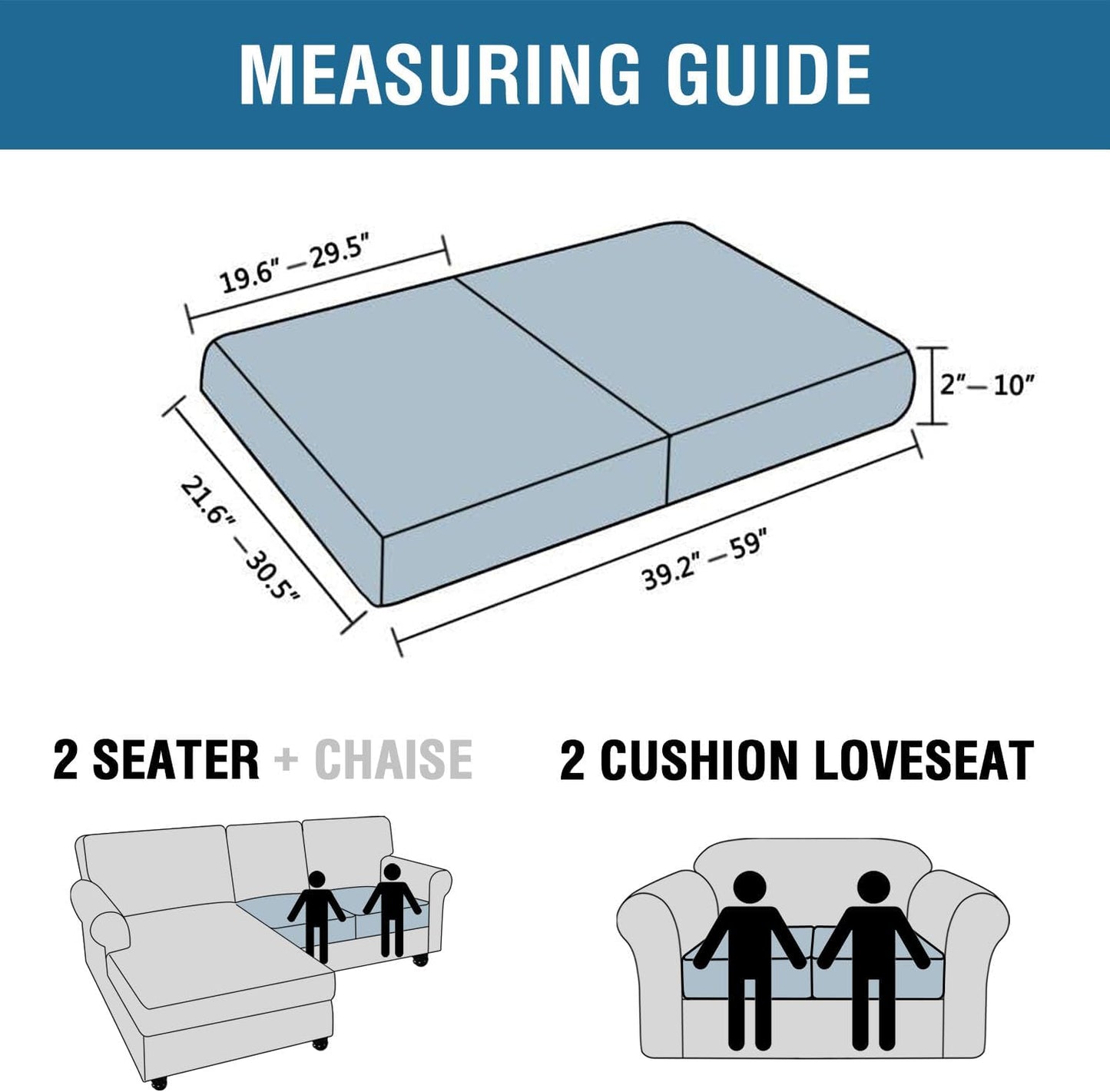 H.VERSAILTEX Super Stretch Individual Seat Cushion Covers Sofa Covers Couch Cushion Covers Slipcover Sets Thick Jacquard Textured Twill Fabric (2 Piece Medium Sofa Cushion Covers, Sand)