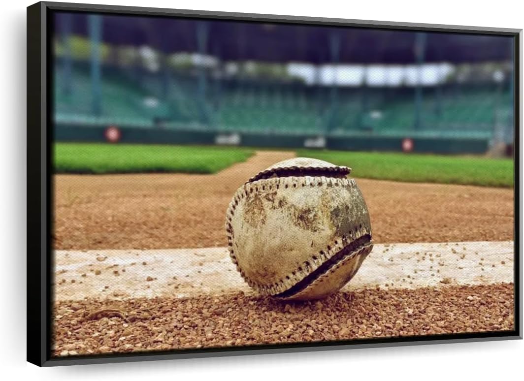 ElephantStock Baseball In Stadium Wall Art - Horizontal Framed Canvas - 1-Piece Living Room Wall Decor - Car Photography Canvas Print - Brown and Beige Decor for Wall - 37" X 25"