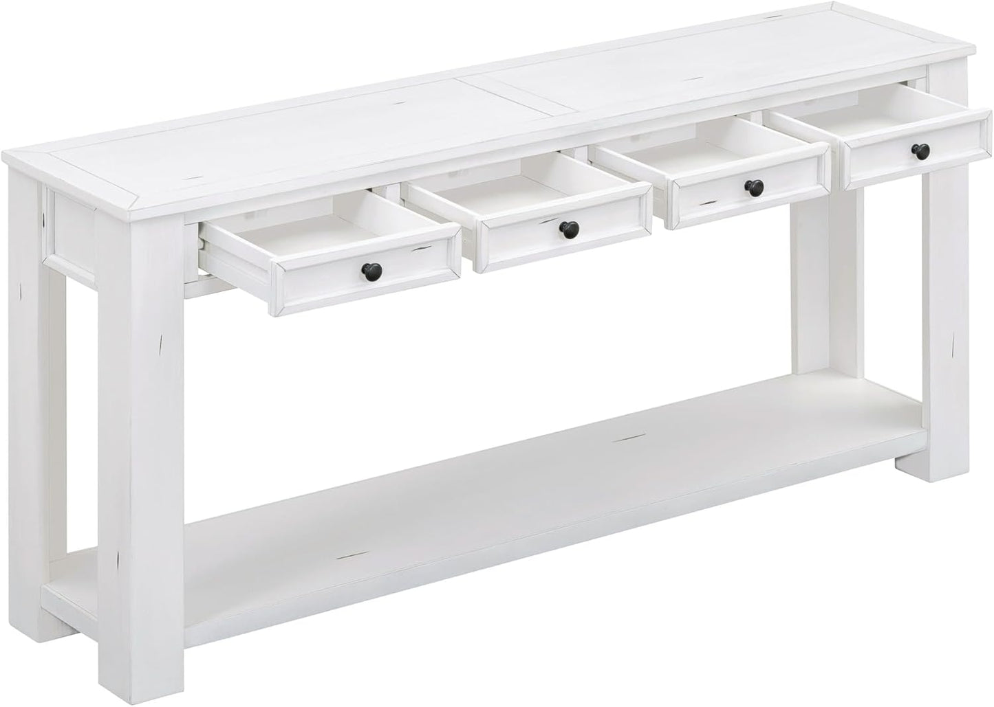 White Console Table,Solid Wood Sofa Table with 4 Drawers Hallway Table for Storage Entry Foyer Behind Couch Table,Fully Assembled (63" White)