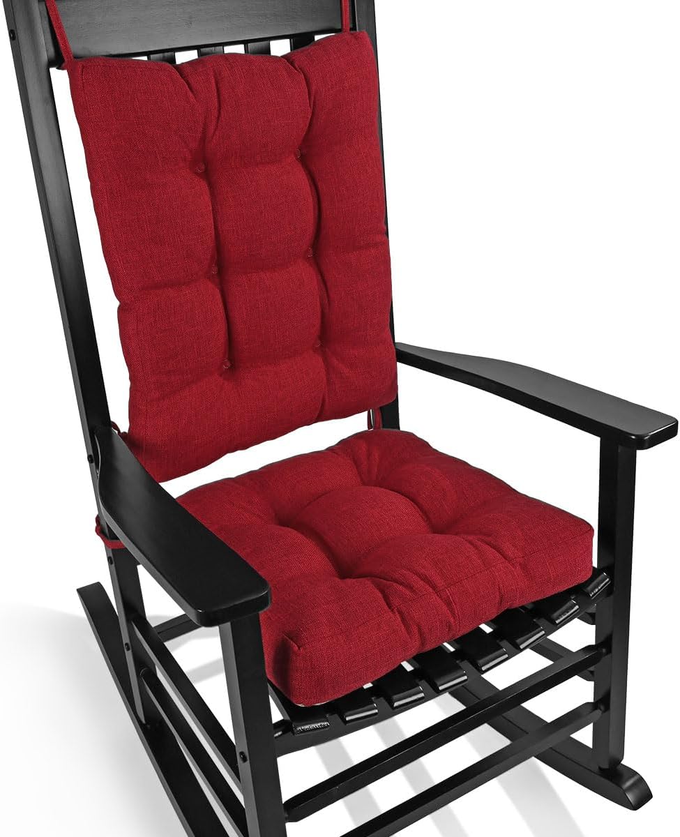 BUYUE Chair Cushion Set for Rocking Chair, Back Pillow & Seat Cushion with Ties, Original Woven Fabric Non-Slip Chair Pads for Elderly Sitting, Red