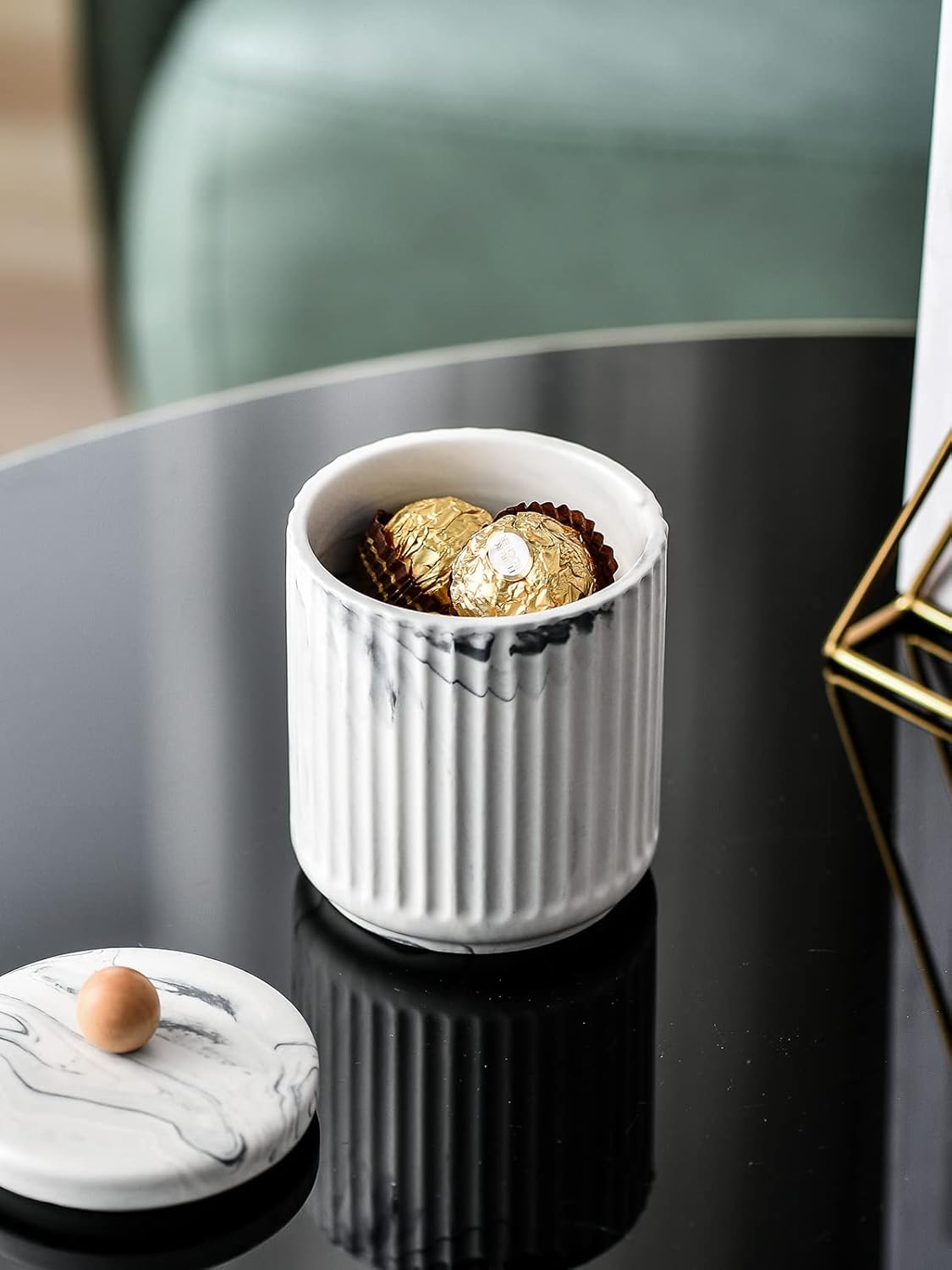 Bathroom Canister with Lid Qtip Holder Dispenser Jar Storage Organizer for Bathroom, Bedroom, Vanity, Kitchen Cabinet