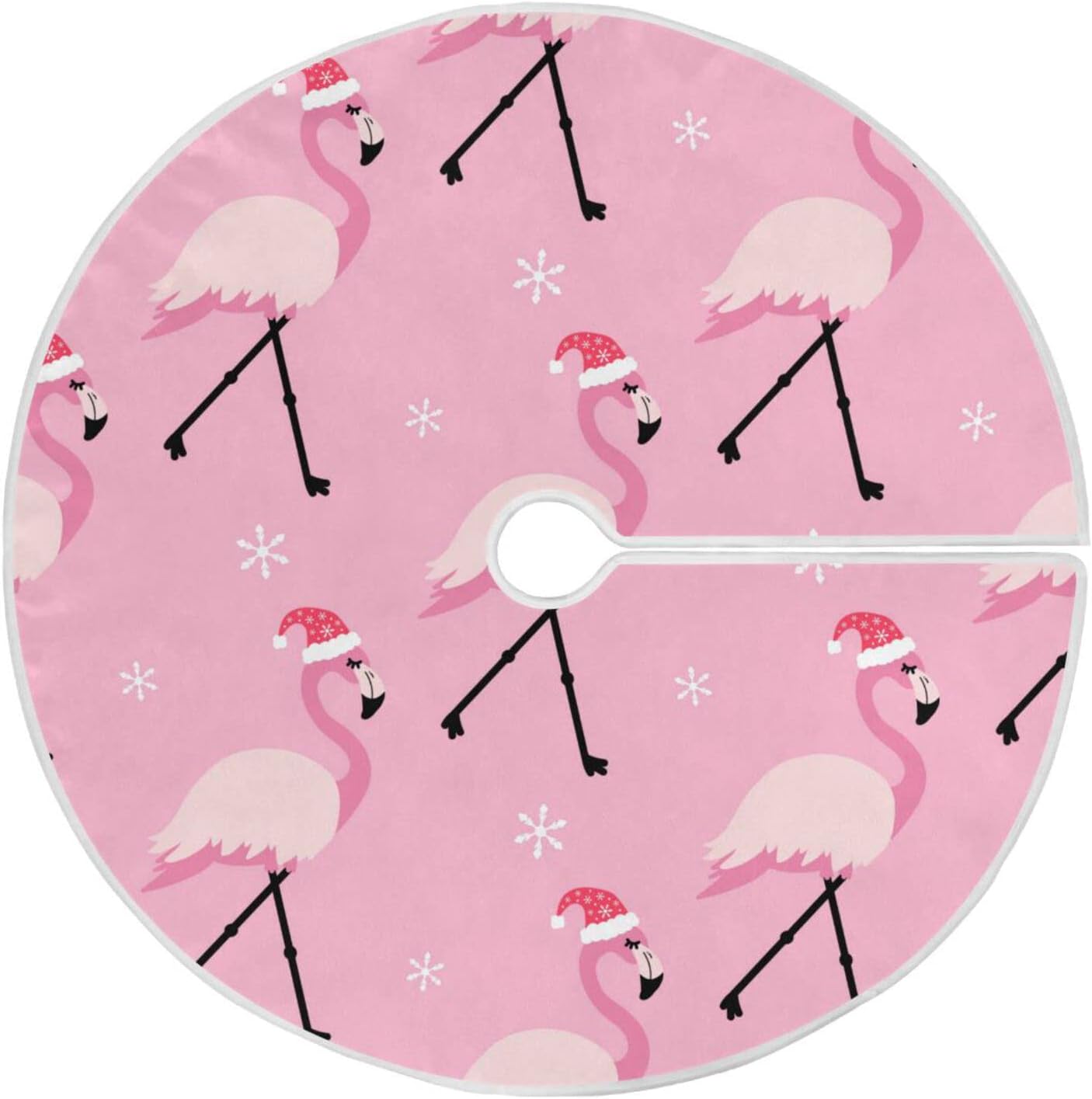 Christmas Pink Flamingo Tree Skirt, Seasonal Tree Mat Holiday Party Supplies Ornaments Indoor Outdoor Decorations for Tabletop Trees 47.2 Inches