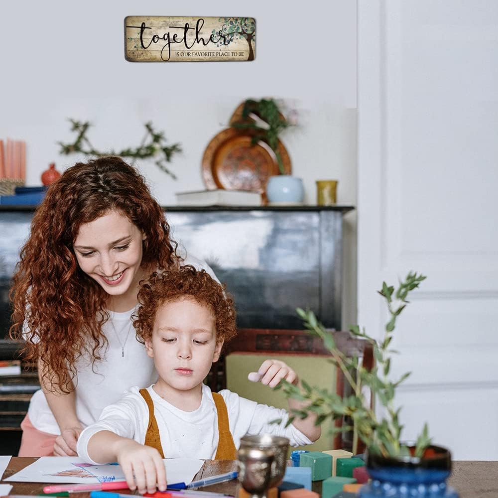 Family Art Decor Inspirational Quotes Wall Hanging Sign - Together is Our Favorite Place to Be - Motivational Home Art Decor Wood Plaque Sign 16"x5"