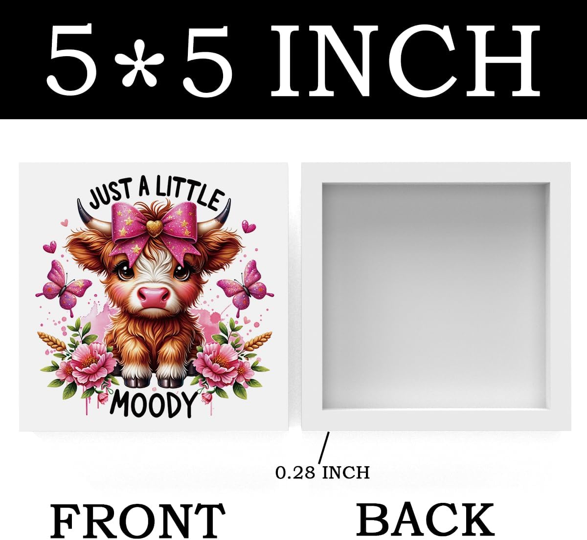 Cute Highland Cow Baby Decor, Cow With Pink Bow, Highland Cow Gifts for women, Highland Cow Decor, Highland Cow Nursery Decor, Wooden Box Decor Sign for Home Farmhouse Office Living Room Table Shelf